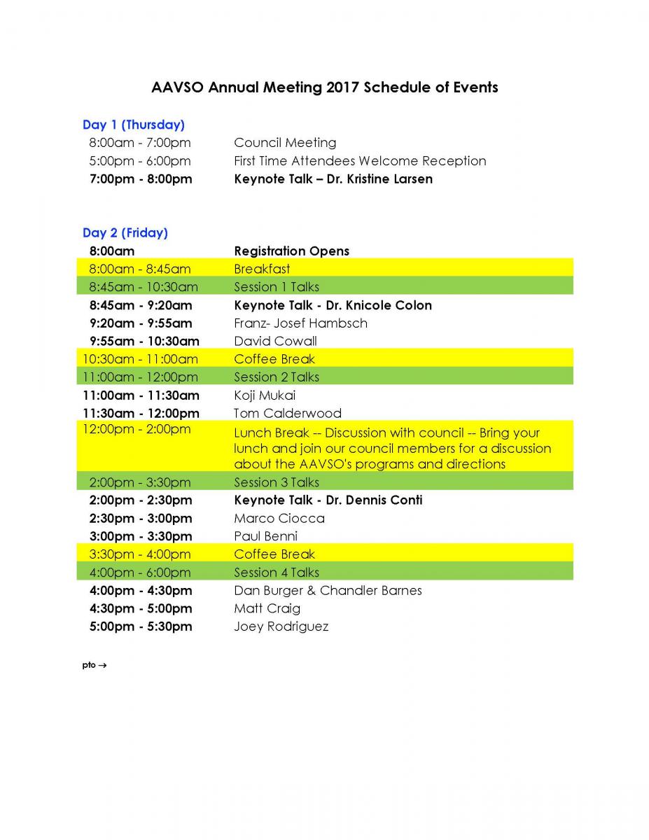 Vanderbilt Meeting Schedule of Events aavso